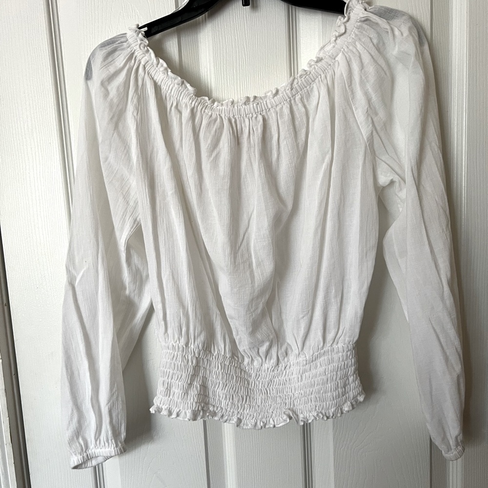 Michael, Michael Kors White Cotton Gauze Long Sleeve Top Petite Medium